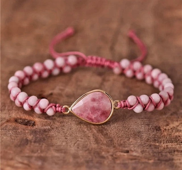 Enkle og vakre Merkaba 2 rader armbÅnd m/ drÅpeformet Rhodocrosite sten.