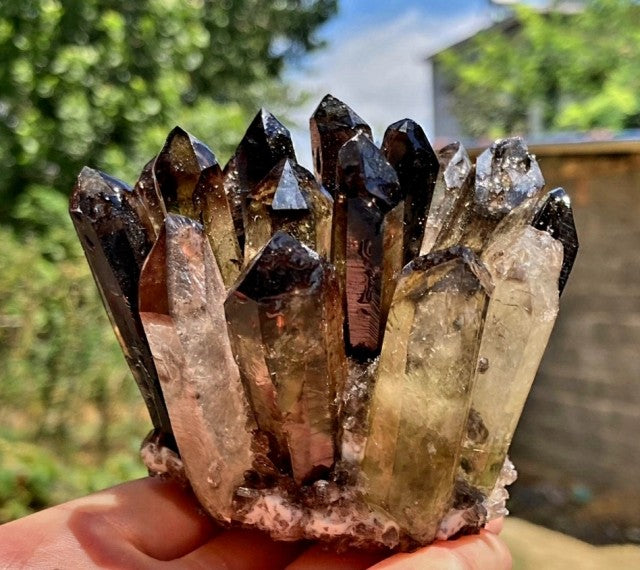 Medium mørk Mineralkvarts "Røyk-Kvarts" Cluster krystalldekorasjon, ca. 500gram