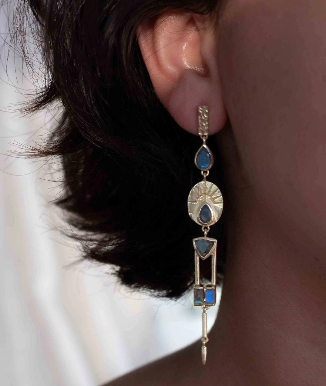 CILA Aria Long Drop Earrings w/ LABRADORITE , 18K Goldplated