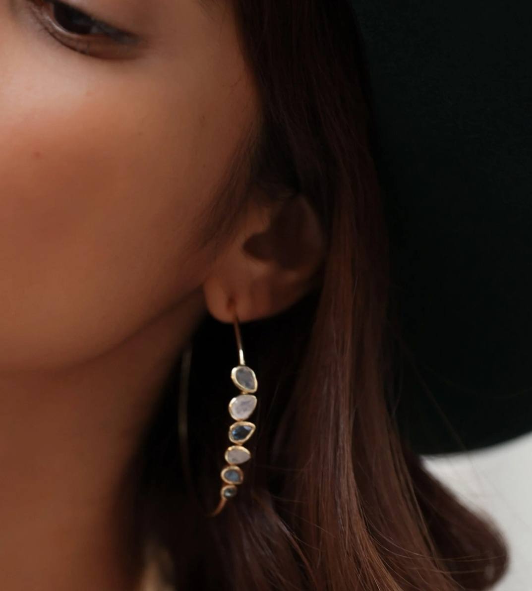 CILA Big Ring Earrings w/ Labradorite , Moonstone 18K Goldplated