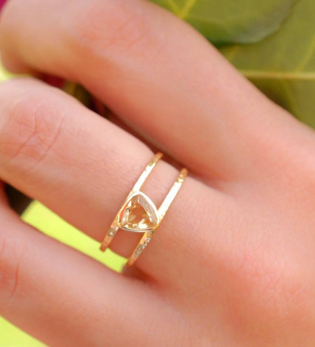 Ny Cila " Pamela " Designring, Yellow Quartz - 18K Gold Vermeil ( Gold on Silver )