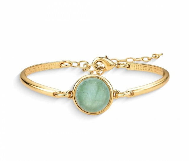 New 2025 Brazil Gem Round Green Quartz 18K Gold Plated Bangle & Chain Bracelet w/ Natural Gemstones