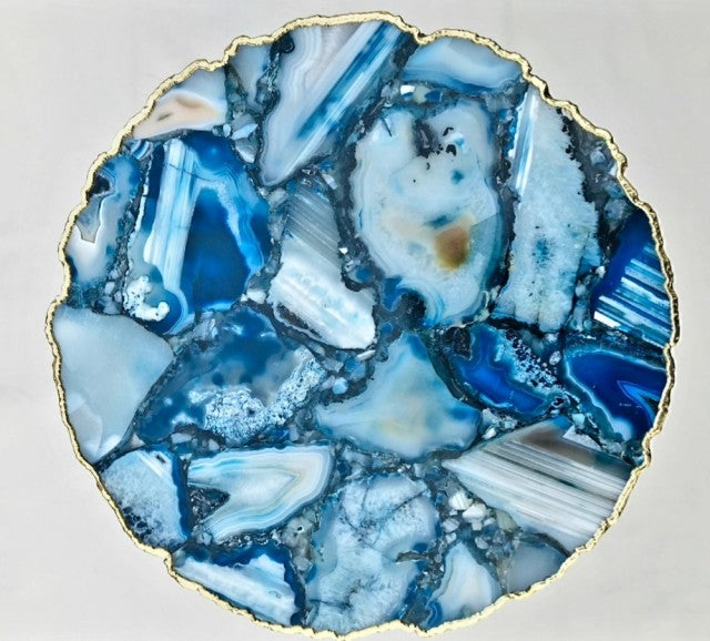 BlÅ Agat Composite kaffebord med gulldecorert kant ( gold electroplated ), ca. 30cm. 52cm høy