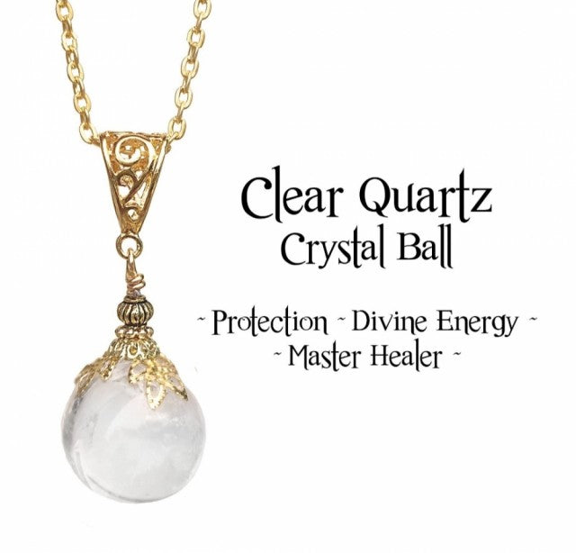 Nye, hÅndlagede Clear Quartz Ball Anheng m/kjede , Silverplated ~ PROTECTION ~ DIVINE ENERGY ~ MASTER HEALER ~