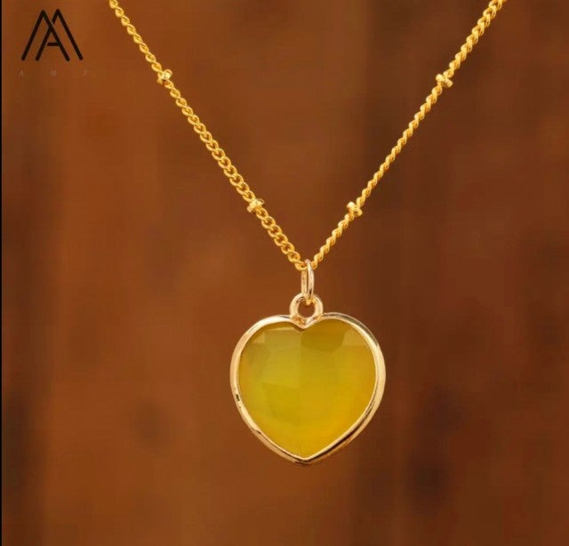 Small Hearts Designkjede 16x16mm - Gold Electroplated - Lemon JADE