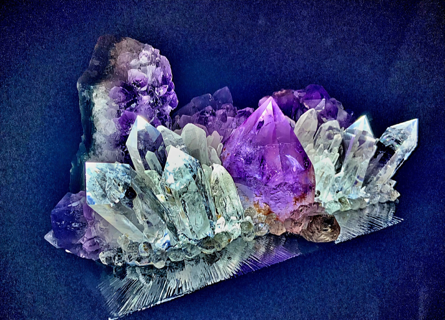 Fantastisk håndlaget Kvarts Krystall Lampedekorasjon "DEVINE LIGHT "med Ametyst, Clear Quartz.