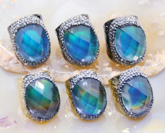 Labradorit Gold Electroplated Ring, justerbar