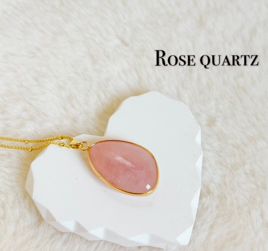 Nye, vakre Rose Quartz Designkjeder, Gold Electroplated - 30x20mm Tear Drop Design