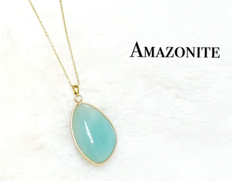 Nye, vakre Amazonite Designkjeder, Gold Electroplated - 30x20mm Tear Drop Design