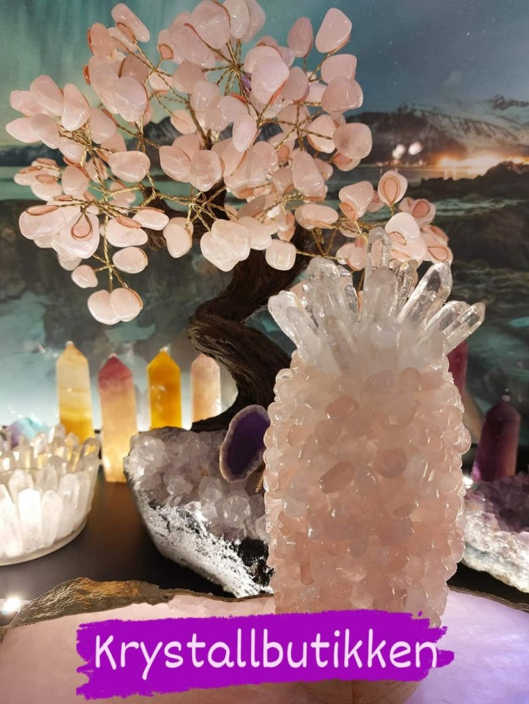 CRYSTAL EXCLUSIVE COMBO - Supervakker ny Combo Big Brazilian Rose Quartz Tree + Pineapple Ledlamp...