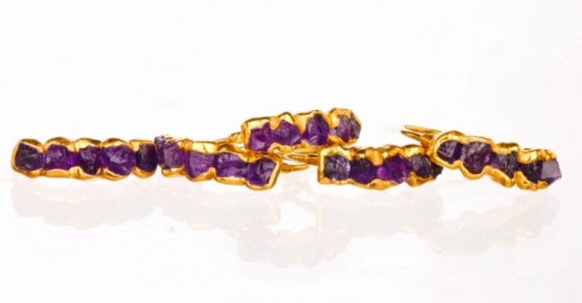 Ny, hÅndlaget rustik RÅ Ametyst 5 Stone Rosegull Ring