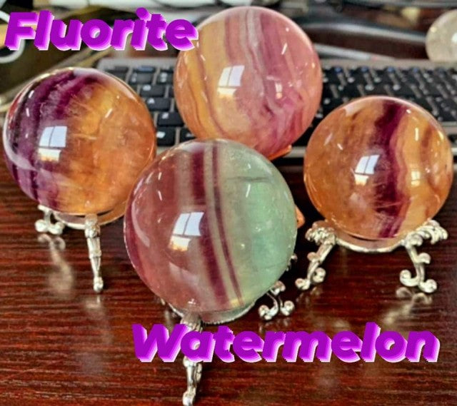 Herlige Fluorite Watermelon Sphere Lamp ( 50mm ) inkl. led trebase m/remote control