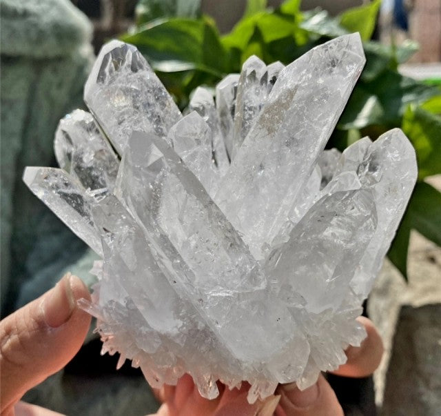 Large Klar Hvit mineralkvarts Cluster krystalldekorasjon, ca. 700gram