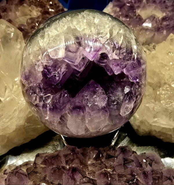Natural Deep Purple Uruguay Amethyst Geode Sphere, 70 - 80mm