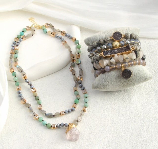 Nye 2025 Bohemian Dalmantiner Design Smykkesett, Dual Row Kjede og 5 Row Middelshavs armbÅnd