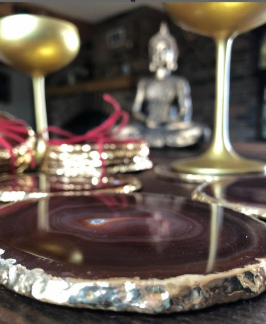 Red / Rust Brazilian Agate 24ct Gold Edge, Gilded, Microcrystalline Quartz Premium Coasters (Set of 4)