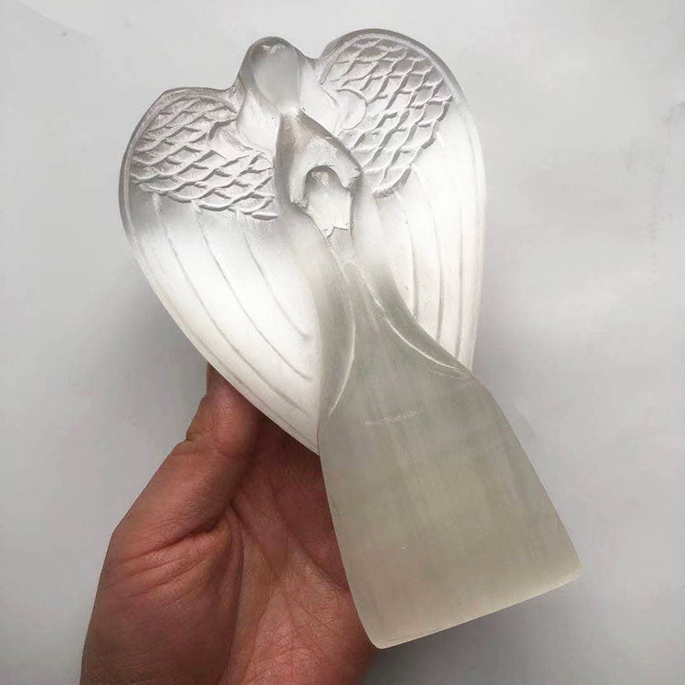 Ekstra stor og vakker Selenitt Engel, ca 15cm