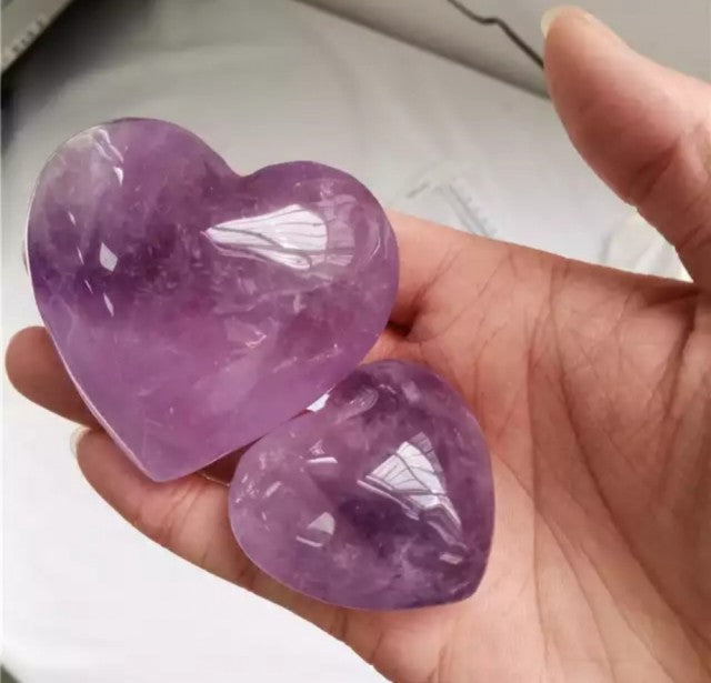 Nye, vakre klare Ametyst A+ Hjertestener ca. 50mm
