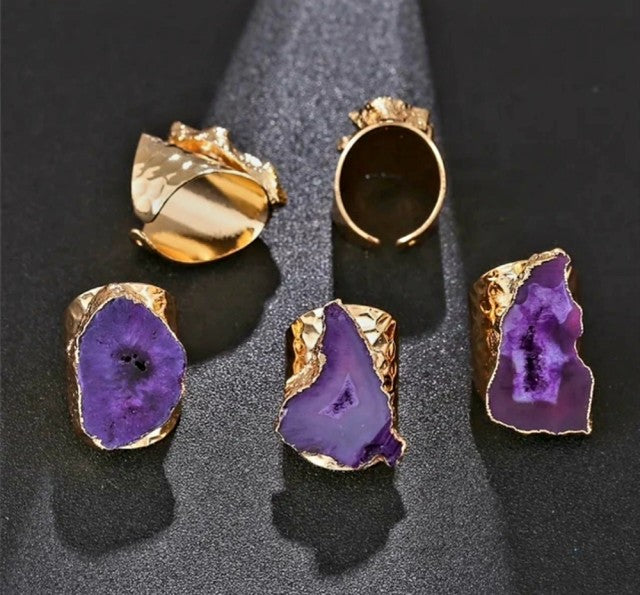 Nye og vakre Agate Geode ringer , Gold Electroplated ( 5 farger )