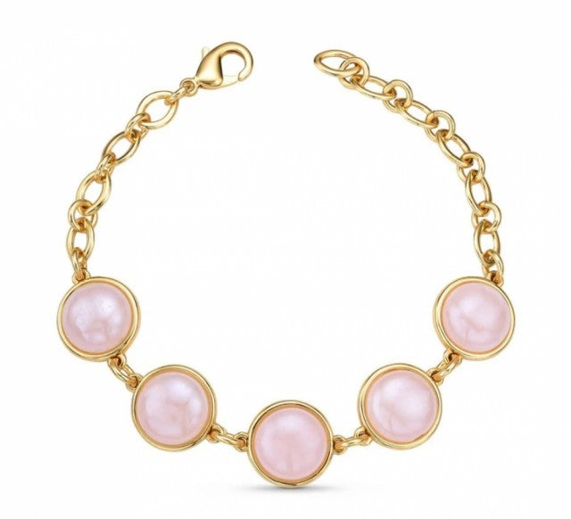 New 2025 Brazil Gem Friendship 18K Gold Plated Rose Quartz (Pearlized) Bracelet