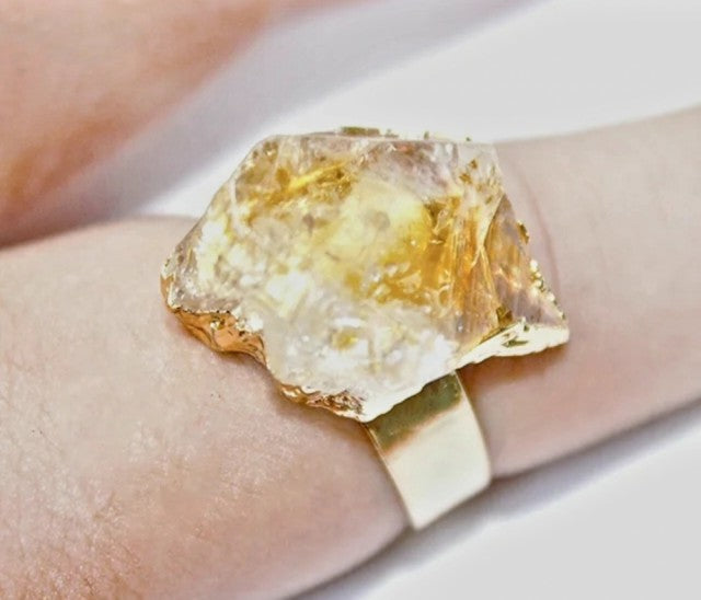 Vakker stor Citrin Ring, Gold plated, justerbar