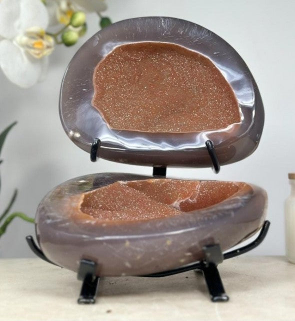 Agate & Orange Druzy Jewerly Box Geode - MWS1299, 1.8kg - 17.5x14cm