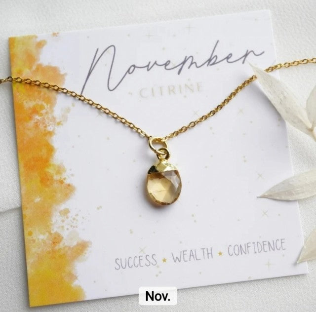 Nytt OVAL Birthstone Designkjede, Gold Electroplated, November - Citrine, 8x14mm