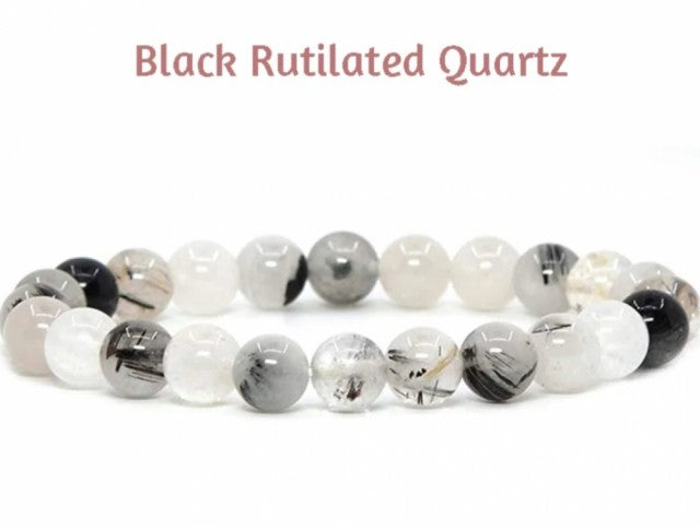 Enkelt og fleksibelt steinarmbÅnd, sort Rutil Quartz