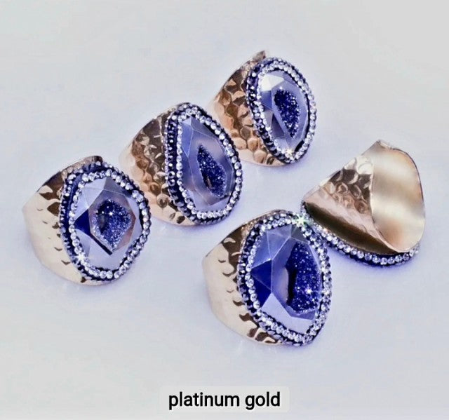 Ny og lekker Agat Geode Platinum Gold Ring, Gold electroplated