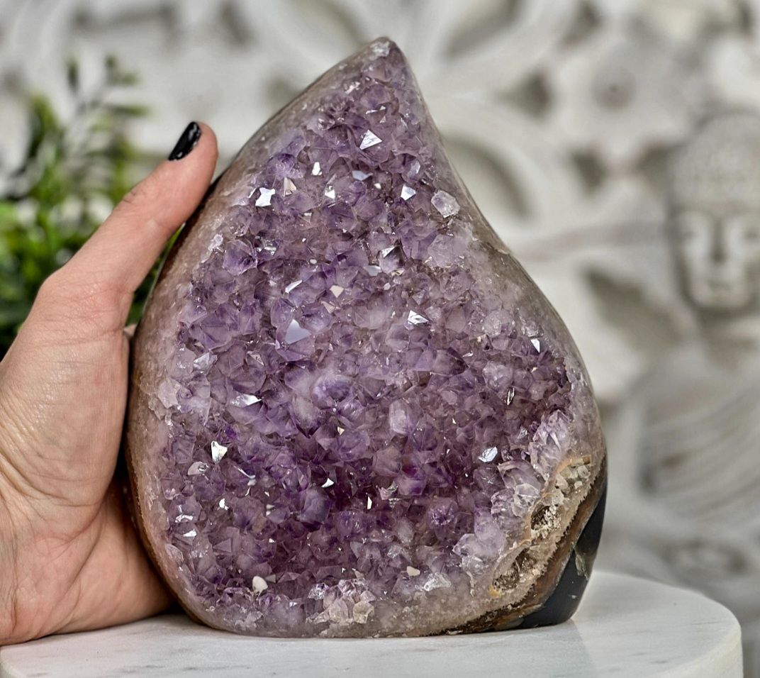 Natural Large URUGUAY Amethyst Flame Carving Geode | FST0080, 16x13cm
