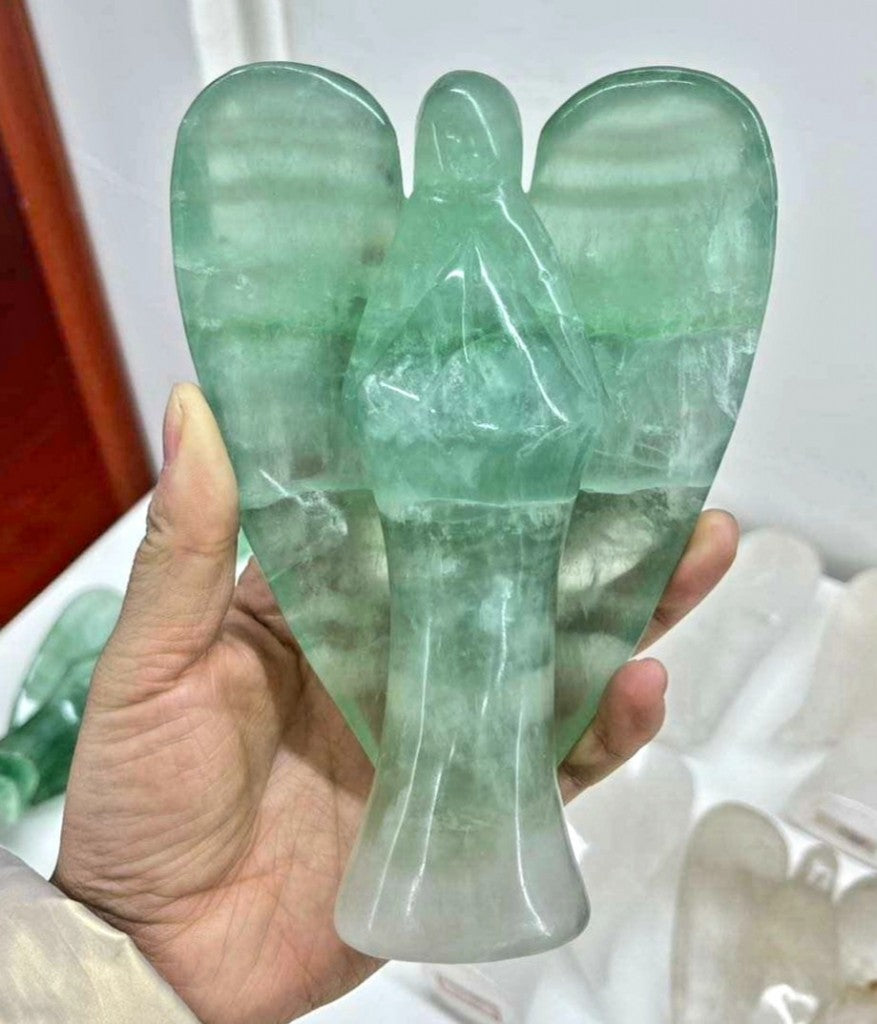 Stor og vakker Grønn Fluoritt Regnbue Engel , ca 16cm