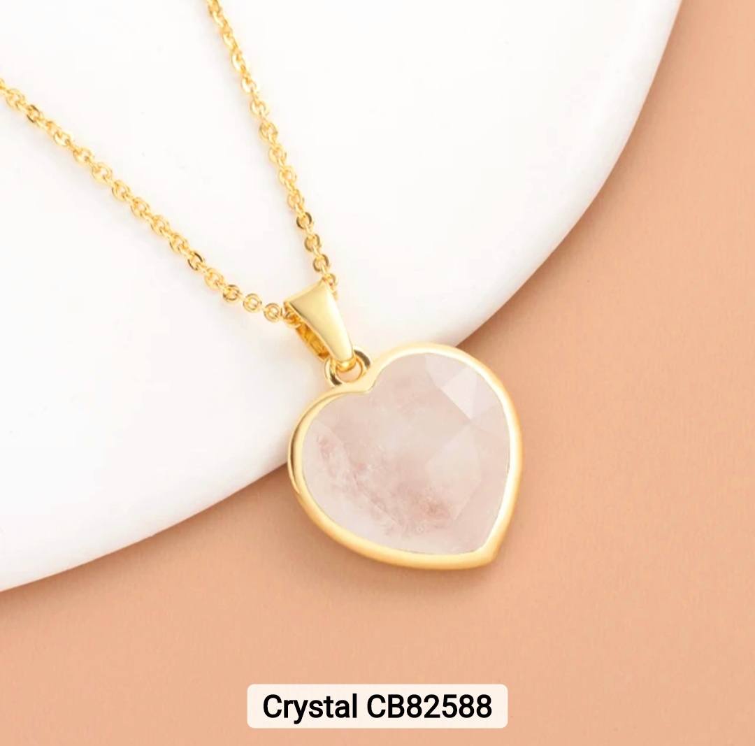 Small Hearts Designkjede 17mm - 18K Gold Electroplated - White Quartz