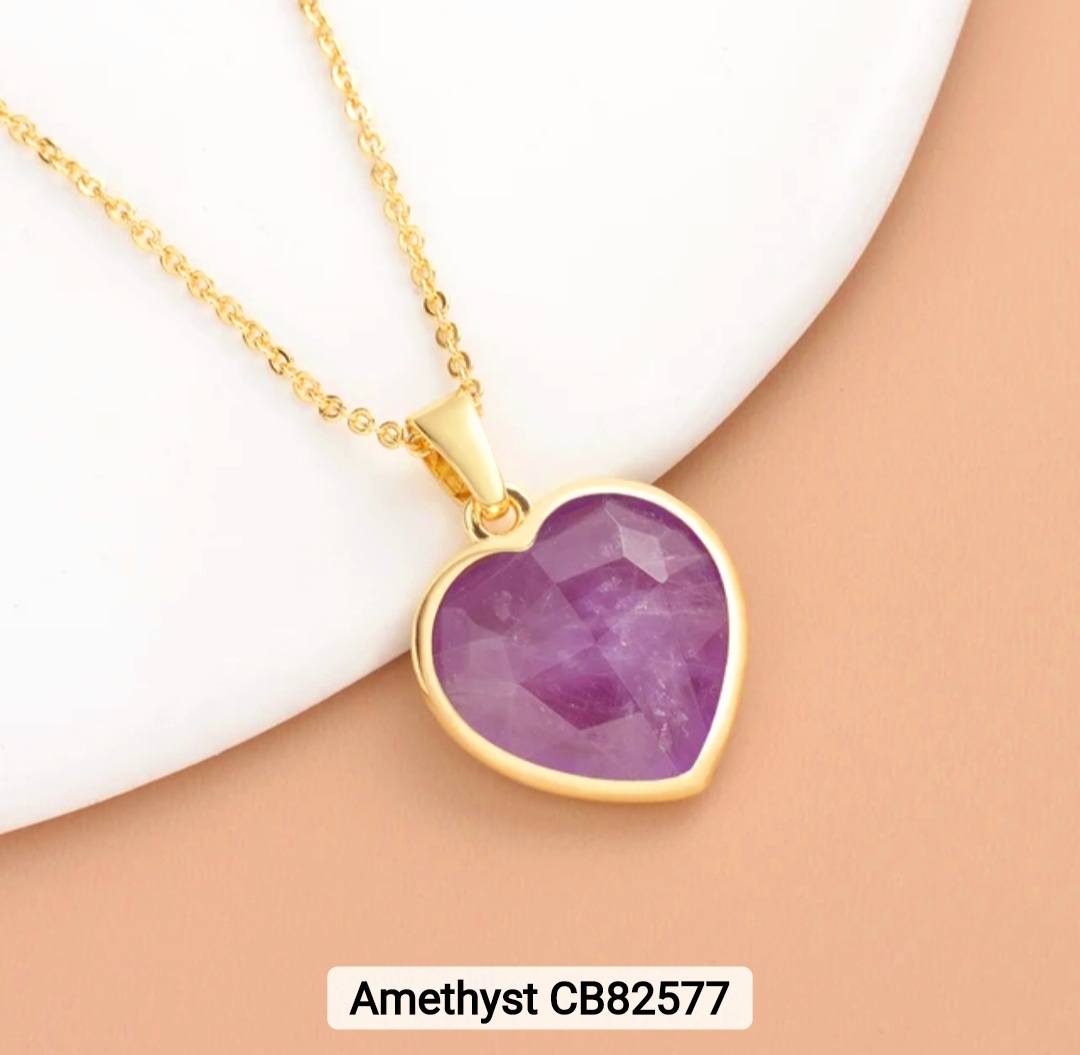 Small Hearts Designkjede 17mm - 18K Gold Electroplated - Ametyst