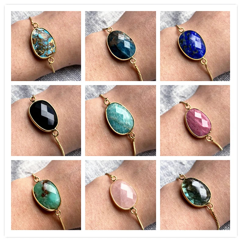 Nye MICCI Design Petit Armbånd, Gold Electroplated m/justerbar lenke, oval sten - Blue Lapis Lazuli