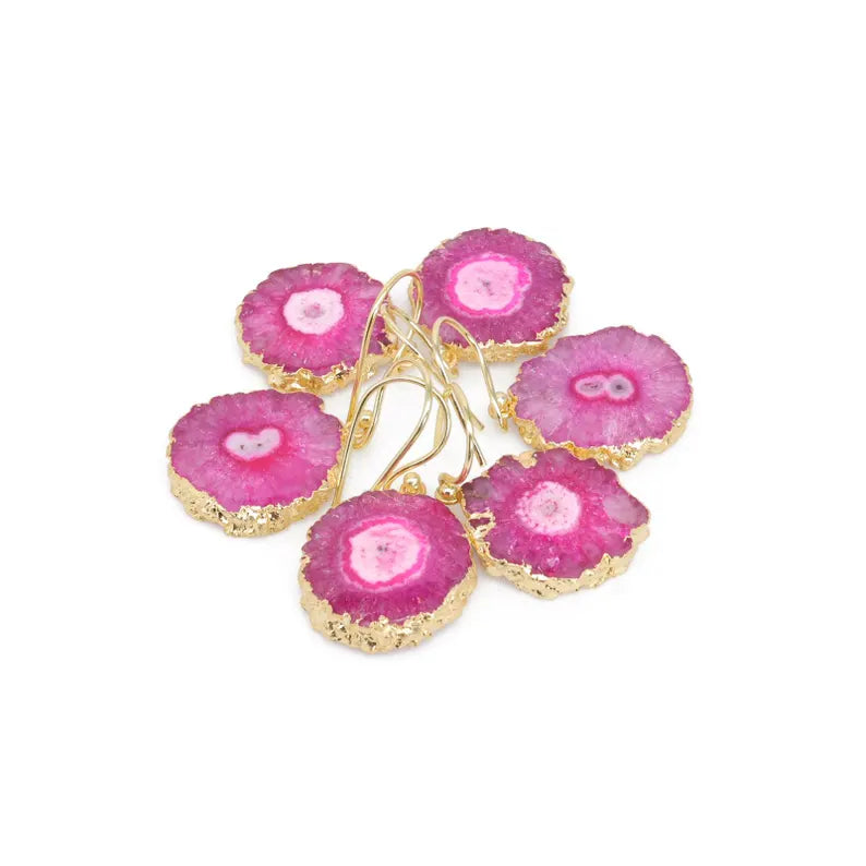 Evil Eye Earrings, Pink Solar Quartz Dangle Earrings | Gold Plated Brass, Boho Jewelry