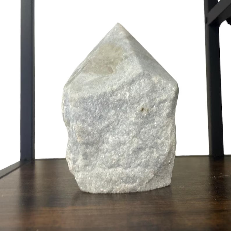 Large Blue Calcite Kvarts Råkrystall lampe m/trebase, ca. 15cm x 10cm - 2kg