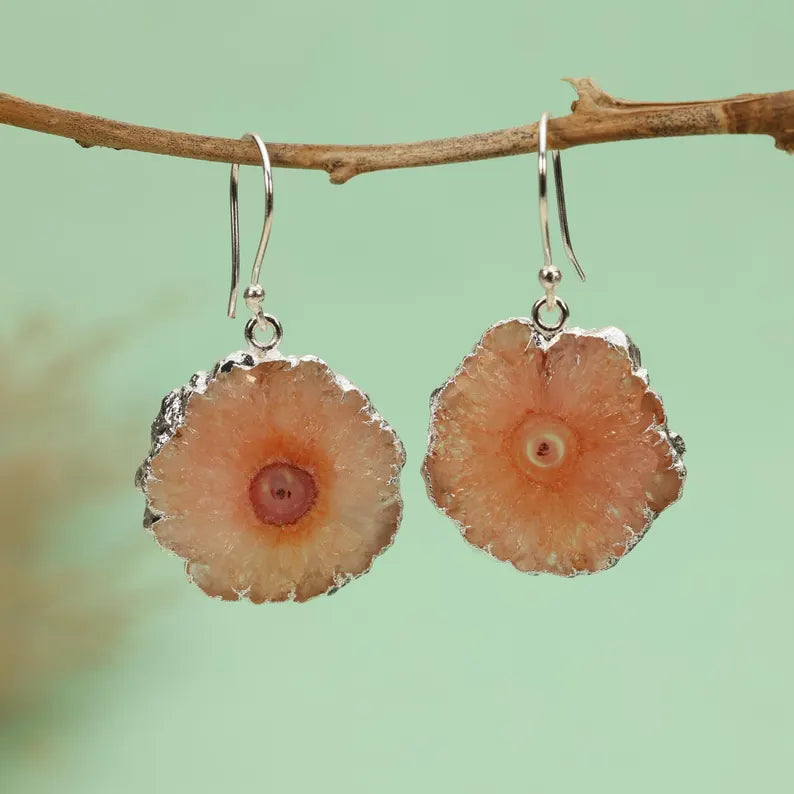 Evil Eye Earrings, Orange Solar Quartz Dangle Earrings | Gold Plated Brass, Boho Jewelry
