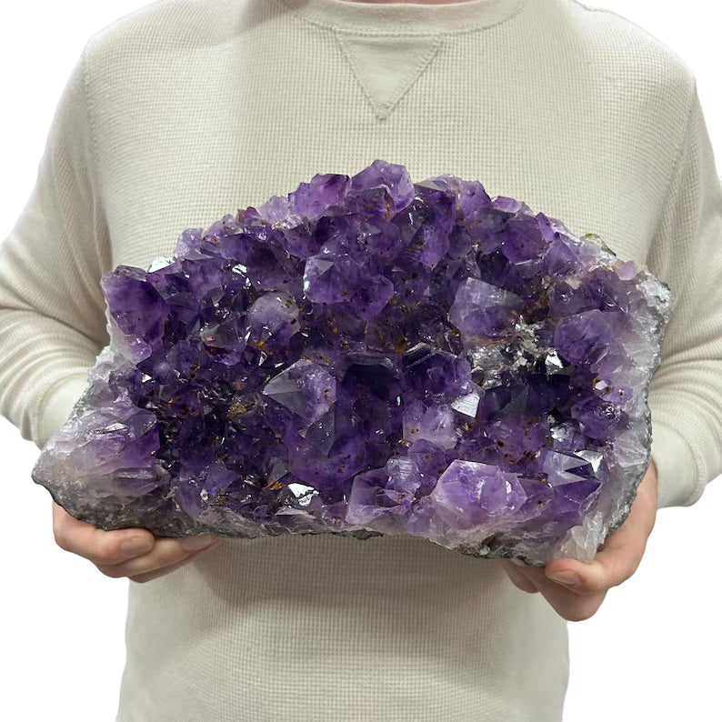 Large Natural Brazilian Dark Purple Amethyst Druzy 6kg - 28x18cm | Beautiful Crystals Home or Office Décor w/ Stand 
