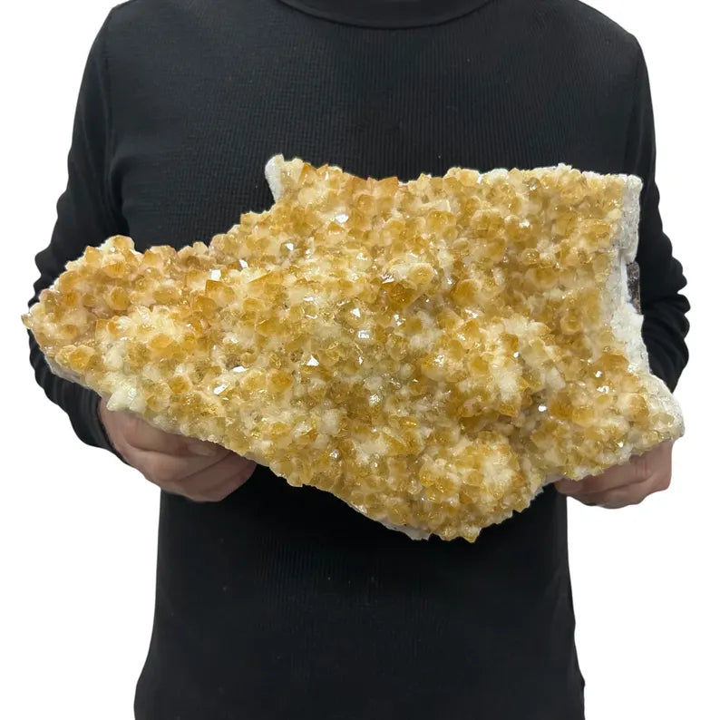 Large Brazilian Orange Citrine ( Heated ) Crystal Druzy w/ Metal Stand 7KG - 33cm x 25cm