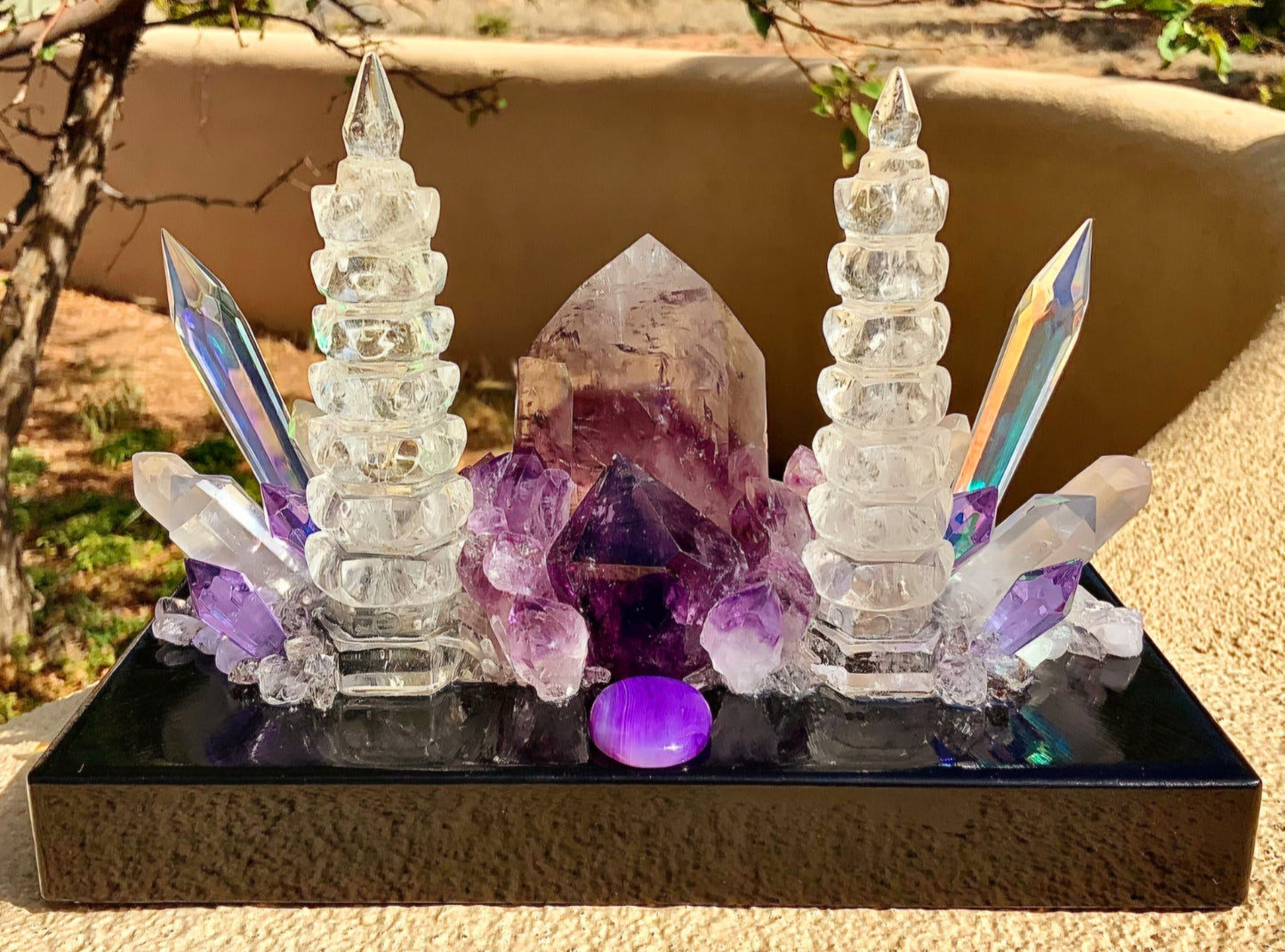 Fantastisk håndlaget ILLUMINATION QUARTZ Lampedekorasjon med Phantom Ametyst, Ametyst Tower, Klar Kvarts, Wenchang Quartz Towers mm