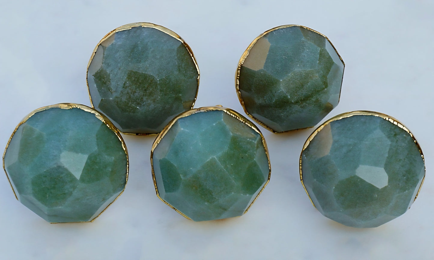 Vakre og eksklusive green Aventurine Gold Electroplated knotter , 6 pack, 50x50mm