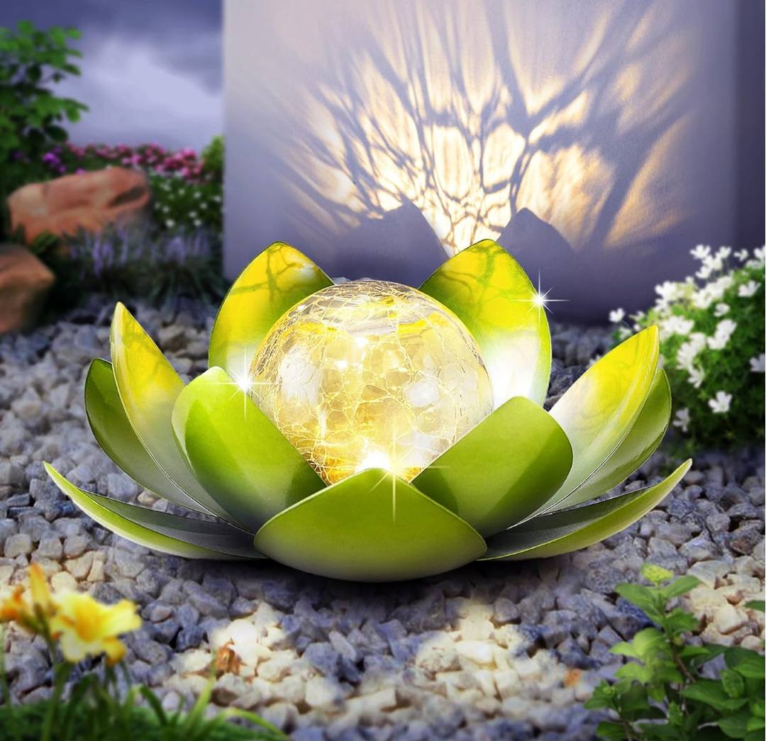 LOTUS Solar Metal Decoration Lamp w/ "Crackle Globe Glass", Purple Color - 25x25cm