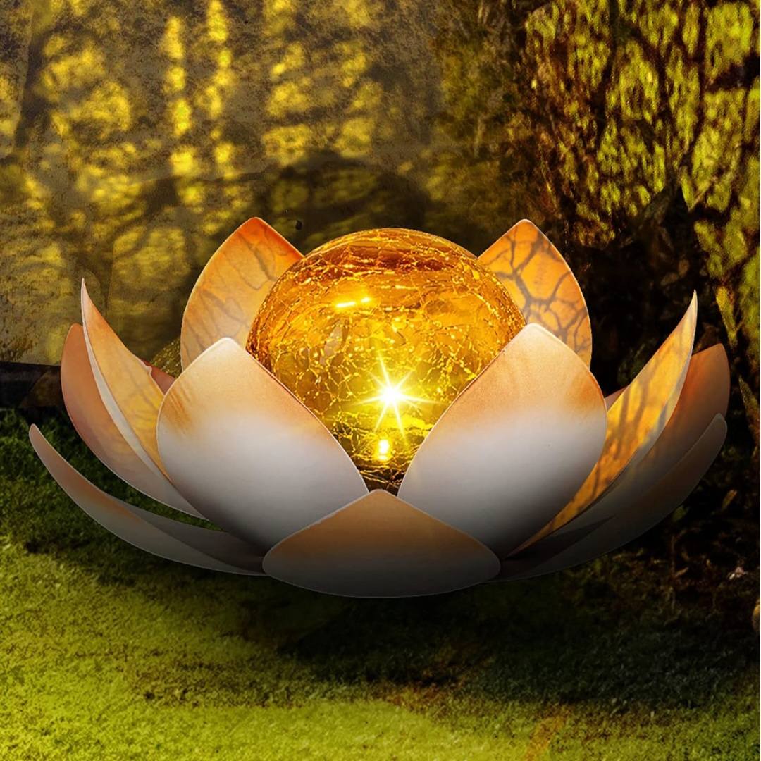 LOTUS Solar Metal Decoration Lamp w/ "Crackle Globe Glass", Purple Color - 25x25cm