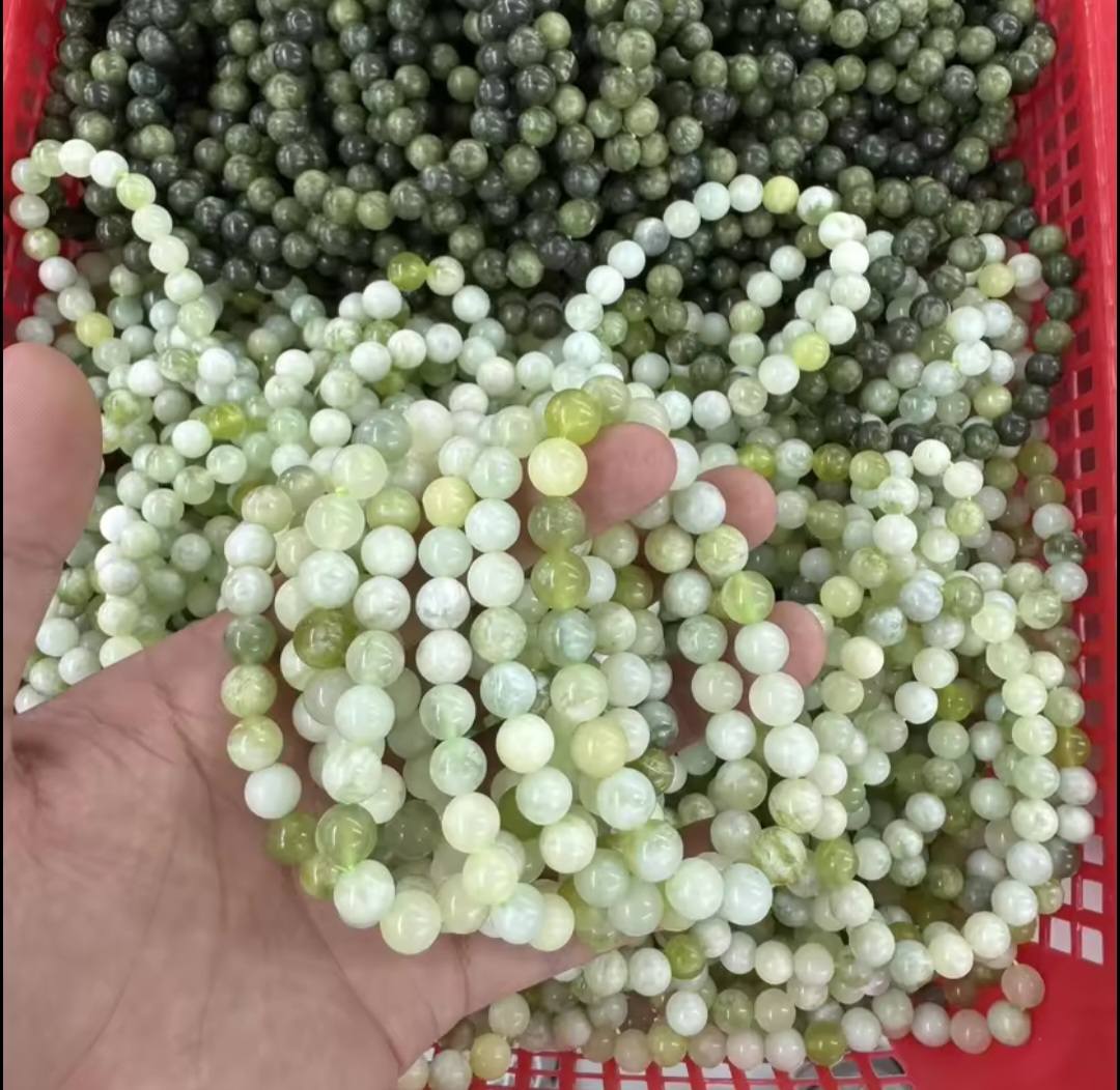 Enkelt og fleksibelt steinarmbånd, Lys Grønn JADE 8mm