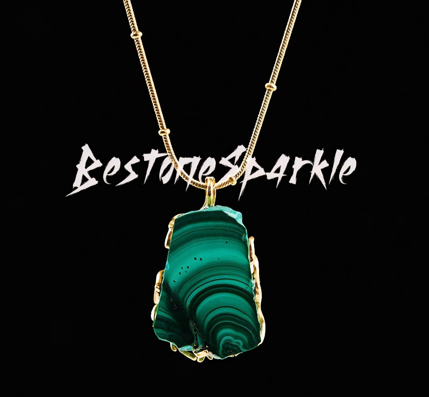 New Raw Malachite Pendant Slab Gold Necklace, “Stone of Transformation”, May Birthstone, 24K Gold-Plated Chain