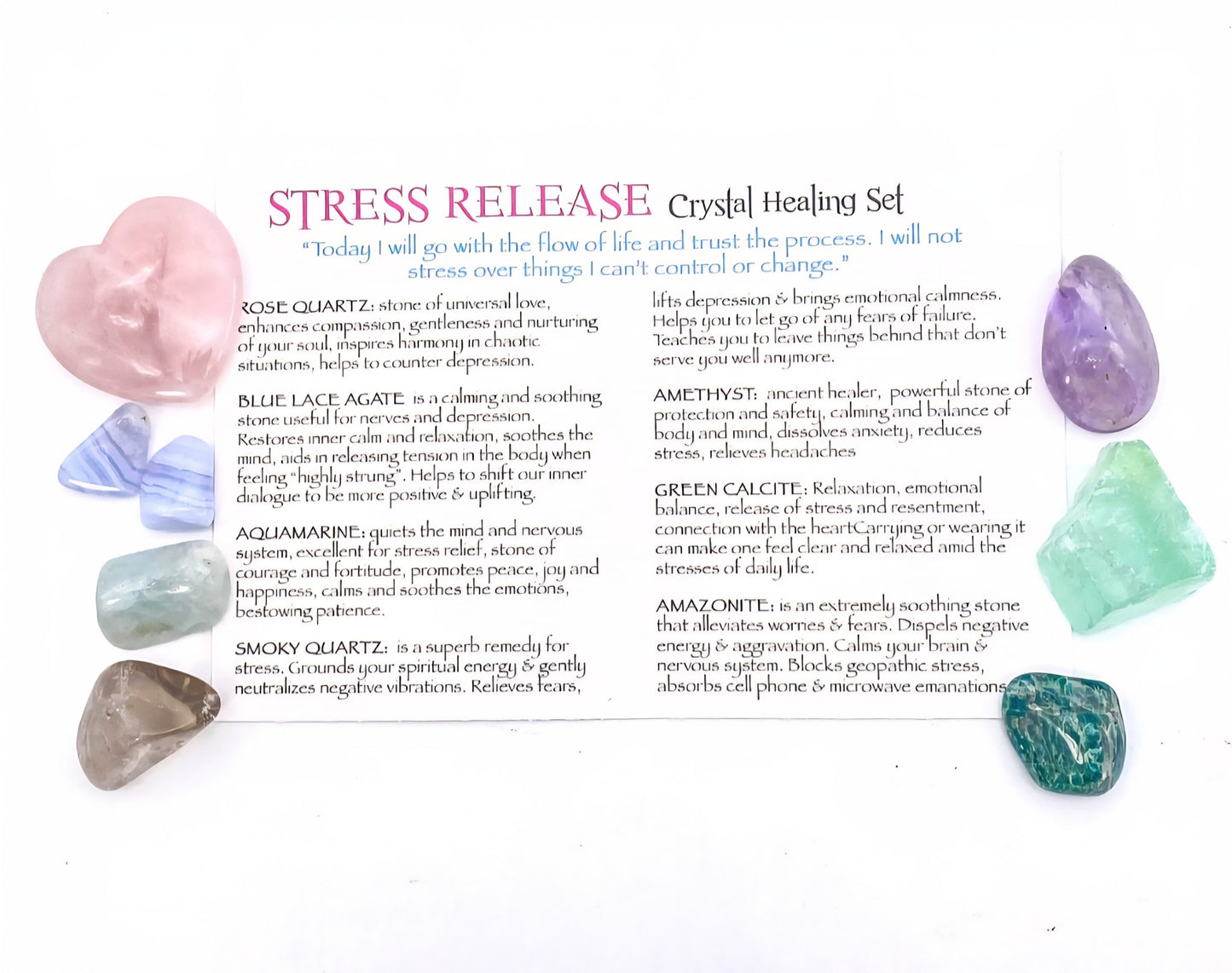 NEW MEDITATION CRYSTAL STONE HEALING SET ( 7 Stones ), STRESS RELIEFE " I will not stress over things I can’t control or change.”