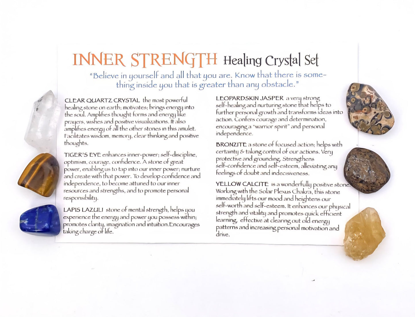 NEW MEDITATION CRYSTAL STONE HEALING SET ( 6 Stones ), INNER STRENGTH “Believe in yourself and all that you are "