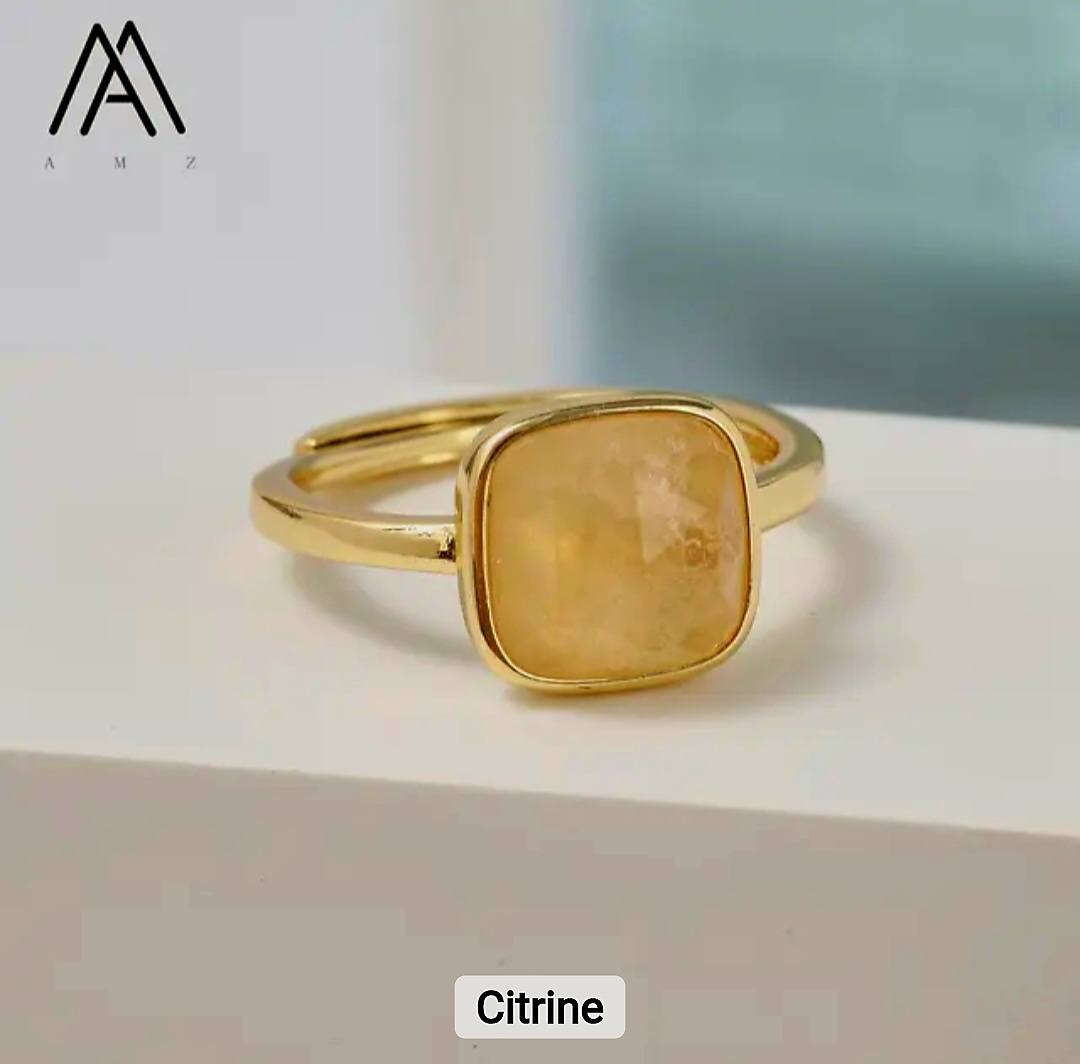Nye MICCI Design Natural Citrine Stone Ring, 18K Goldplated, one size - justerbar