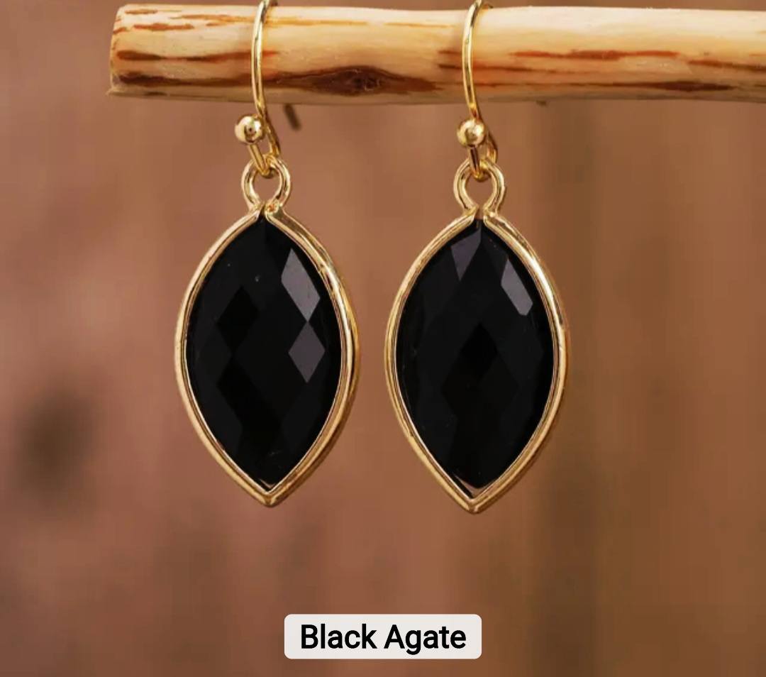 Nye MICCI DESIGN natural Black Agate Øredobber, 30mm Gold Electroplated