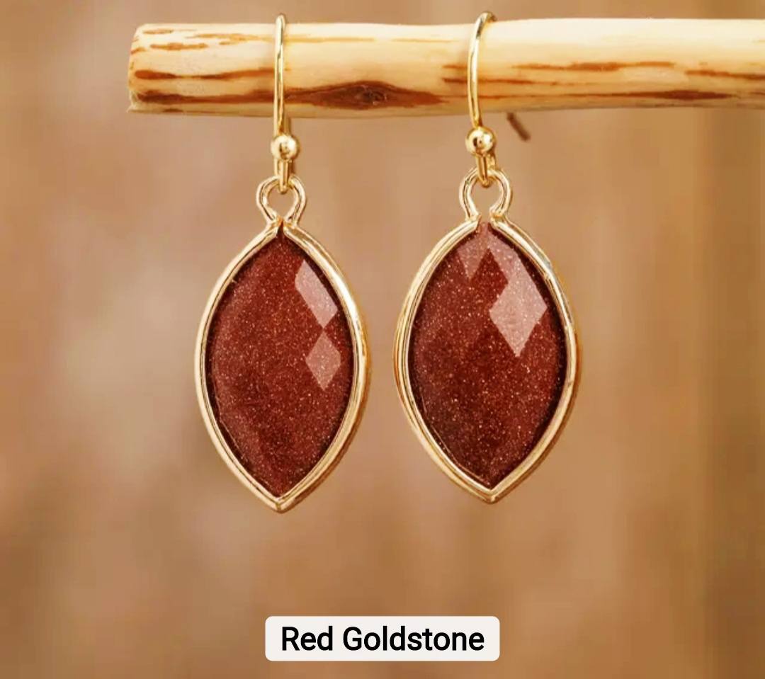 Nye MICCI DESIGN natural Red Goldstone Øredobber, 30mm Gold Electroplated